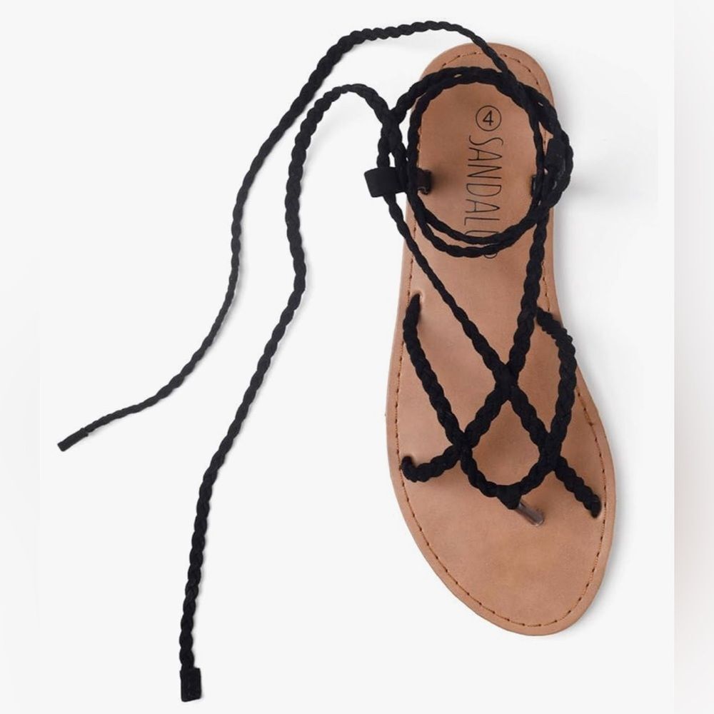 Women’s Sandals - Black, Braided, Tie Up Sandals - Size 9 - NWT